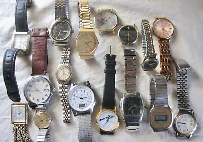 Mixed Lot Of 16 Mens Vintage Watches For Parts Repair Or Batteries • $15.50