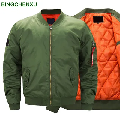 Military Jackets Men Casual Solid Zipper Pilot Jacket New Slim Fit Coats • $64.54