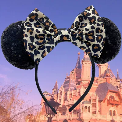 Leopard Bow Minnie Mouse Ears Disney-Park Headband Party Mickey Hair Accessories • $9.80