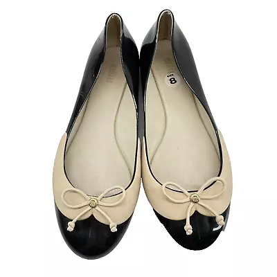 Melissa Womans Size 8 Ballet Flats Black Cream Bow Tie • $29.99