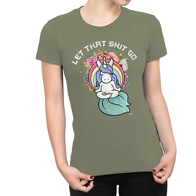 1Tee Womens Let That Sh*t Go Meditating Unicorn T-Shirt • £7.99