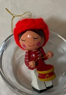 VTG Christmas Ornament Wood Little Drummer Boy Knitted Hat 2 1/2” Tall • $5.99