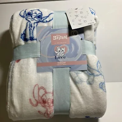 $59.99 • Buy Primark Stitch Angel Love Throw Blanket Disney Alien White Pink Fleece New Lilo