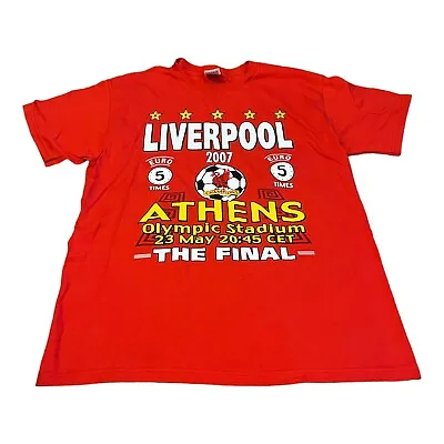 Liverpool FC 2007 Athens AC MILAN Champions  League T-shirt Size Large Small Fit • $12.43