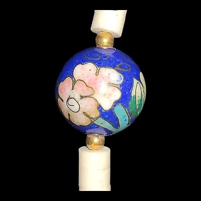 Vintage Shell & Blue Cloisonne Floral Bead Necklace 15  • $10.40