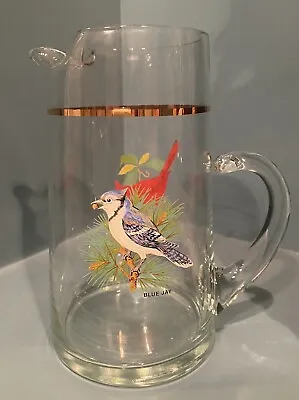 MCM West Virginia Glass American Song Cardinal And Blue Jay Martini Pitcher • $28