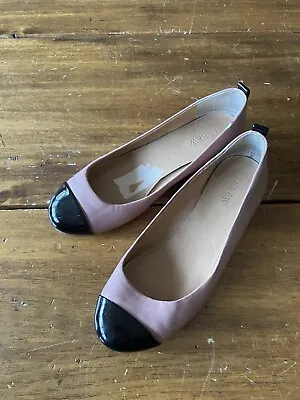 J Crew Patent Leather Cap Toe Ballet Flats Pink Black 7 • $15