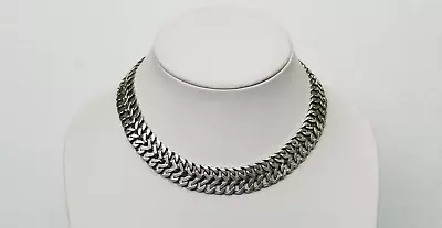 Vtg Marked MEXICO STERLING Silver Wide Double Curb Link Choker Necklace 16  Long • £265.22
