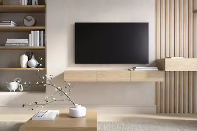 Floating TV Stand With Drawers / Media Console - White Oak • $599