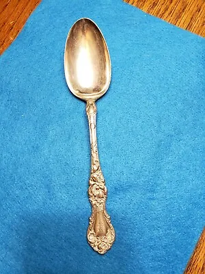 Floral R. Wallace Silverplate Serving Spoon.  Monogramed  W  (?).  8 1/4 Inches • $15