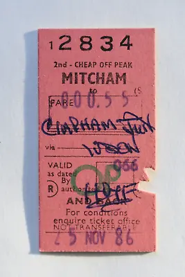 Railway Ticket Mitcham To Clapham Junction 2nd Class BR #2834 • £3