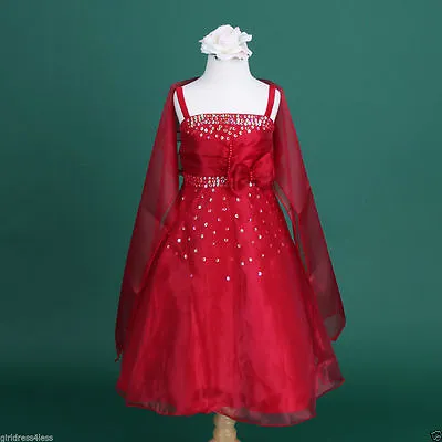 £20.94 • Buy Apple Red Teen Quinceañera Flower Girl Shawl Prom Dress 2 4 6 8 9/10 12 14 15/16