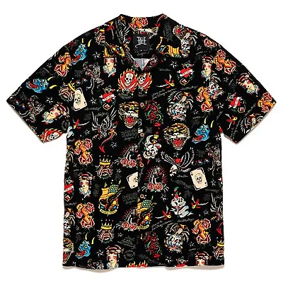 NWT Ed Hardy Black Flash Board Camp Shirt Size L • $69