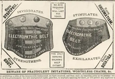 1882 Electropathic Belt Quack Pall Mall Dr Scott London England Print Ad 3303 • $39.95