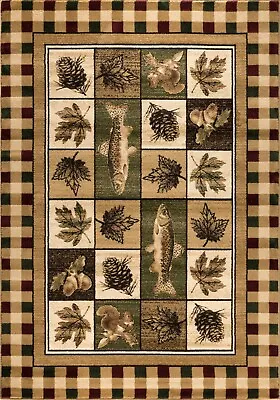 $19.95 • Buy Wildlife Nature Fish Foliage Rustic Lodge Cabin Area Rug High Quality Soft 