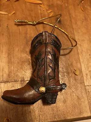 Cowboy Boot W/Spurs Large 2.5  Resin Carved Look Christmas Holiday Ornament B19 • $14.99