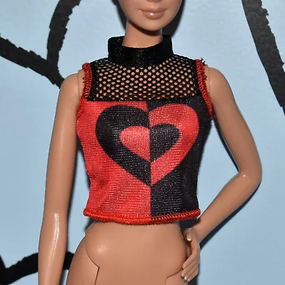 Barbie DC Comics Harley Quinn Red & Black Heart Belly Shirt Top Mesh Fashion • $10.17