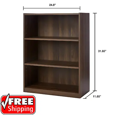3 Shelf Wood Bookcase Wide Storage Display Bookshelf Adjustable Shelving Canyon • $29.60