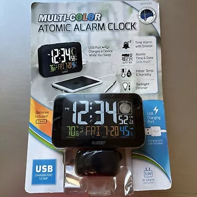 La Crosse Multi-color Atomic Alarm Clock Temperature Humidity USB Charging Port • $22