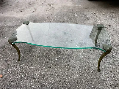 Mid Century Modern P.E. Guerin Style Brass & Glass Sculpted Cocktail Table • $1500