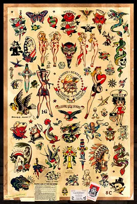 Sailor Jerry Tattoo Flash Poster (Style B) 24x36 Inches • £33.76