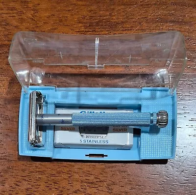 Gillette Lady Gillette Blue Starburst Safety Razor With Case J3=1964 • $15.50