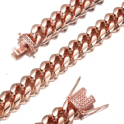 10/14mm New Rose Gold Women Men Stainless Steel Miami Curb Cuban Chain Necklace • $26.59