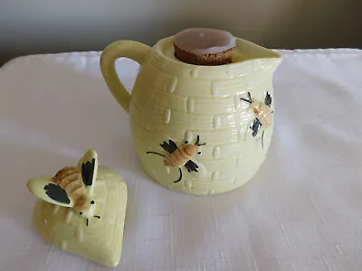 Vintage Beehive Honey Pot Jar Pitcher With Lid Ceramic 3D Bees W/ Original Cork • $19.95