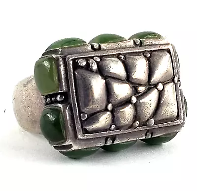 Vintage Sterling Silver Ring Size 5.5 Mens Green Jade Cobblestone Statement Goth • £265.41