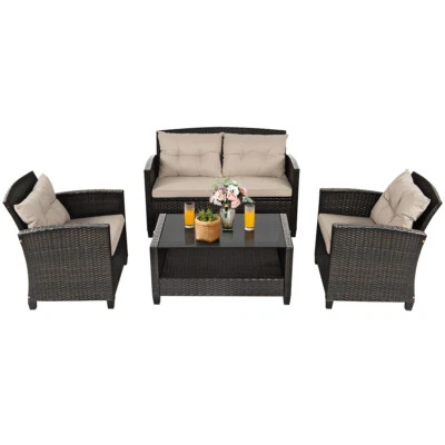 $669.90 • Buy Outdoor Furniture Lounge Setting Rattan Table Chair Wicker Sofa Garden Patio 4Pc