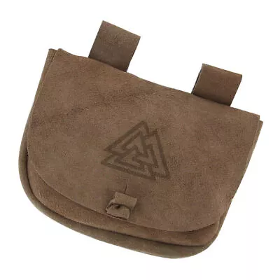 Medieval Unisex Valknut Suede Leather Belt Bag - Compact & Stylish - Brown • $15.97