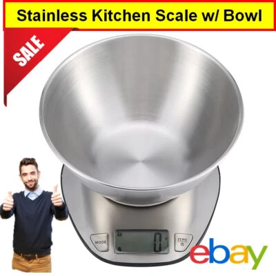$24.87 • Buy Digital Kitchen Scale Food Weight Weighing 5kg Stainless Steel With Bowl Cooking