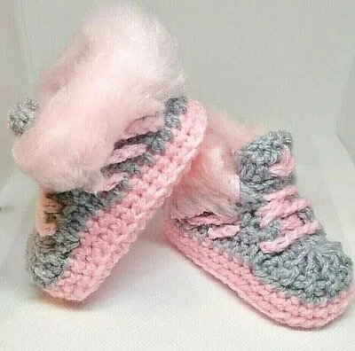 £4.99 • Buy Hand Made Baby Crochet Shoes Trainers Sneakers Clothes Yarn Fur Girls Boys Kids