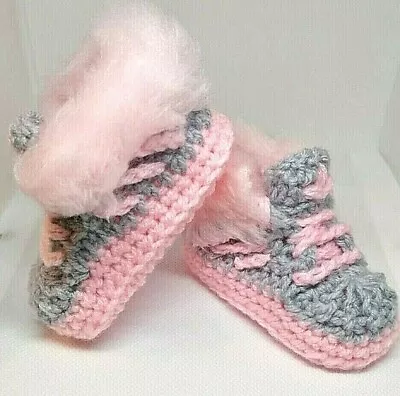 Hand Made Baby Crochet Shoes Trainers Sneakers Clothes Yarn Fur Girls Boys Kids • £4.99