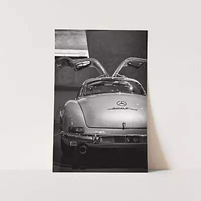 Mercedes Benz 300 SL Wing Doors Vintage Cars Black White Wall Art Poster Print • $39