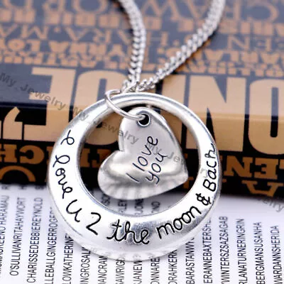 925 Sterling Silver Charm I Love You To The Moon And Back Heart Pendant Necklace • $19.74