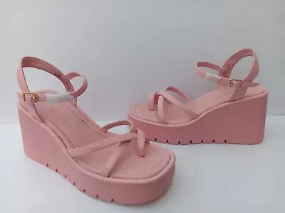 Madden Girl Vault Pink Paris Platform Wedge Strappy Sandals Women's Size 6.5 NEW • $25