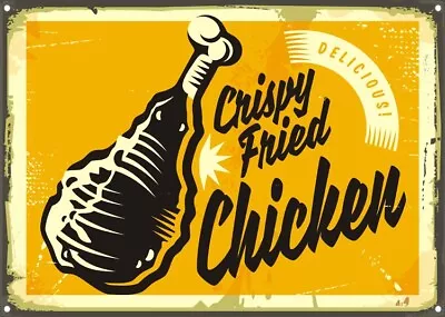 Fried Chicken Retro Metal Sign Vintage Style American Diner Plaque Fast Food • £0.99