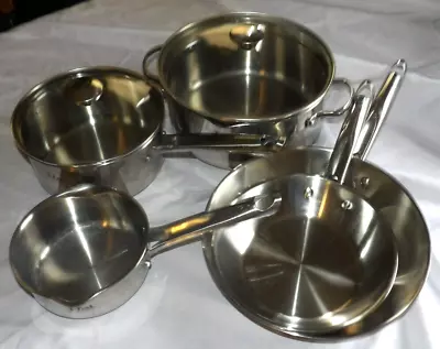 T-FAL Stainless Steel INDUCTION Cookware 7pc Skillets 11/ 8.5 Pans 5qt 2.4qt 1qt • $60