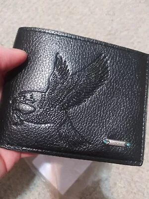 Brand New Mens Eagle Engraved Black Leather Ply Jiangbao Wallet OBO • $12.50