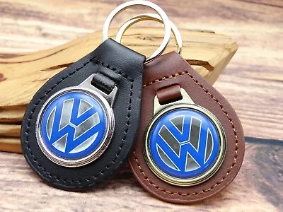 NOS RARE VINTAGE BLUE VOLKSWAGEN VW TRUCK CAR Leather Key Chain Ring Fob • $19.99