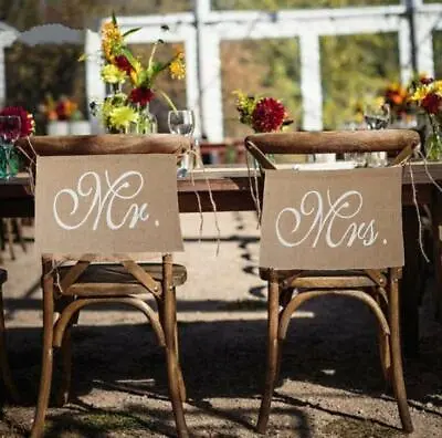 £3.50 • Buy Mr & Mrs Chair Signs Rustic Burlap Chair Banner Hessian DIY Wedding Party Decor