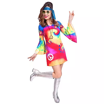 Adult Ladies Free Spirit Hippie Fancy Dress Costume Groovy 60s 70s Hippy Womens • £20.99