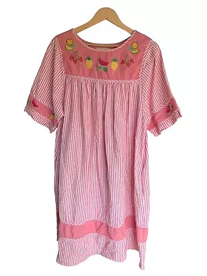 Bechamel Patio Dress Medium Striped Grandma Patchwork Fruit Pockets Mumu VTG • $28.79