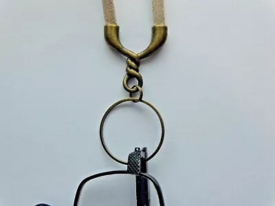 Unisex Beige Bronze Leather Suede La Necklace Eyeglass Holder With Loop Ring • $9.99