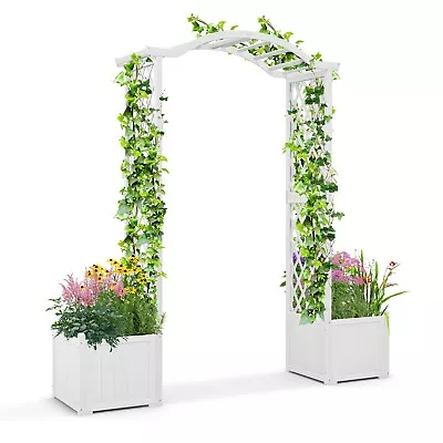 Wooden Garden Arch Large Rose Trellis Pergola Arbour Climbing Decor With Planter • £117.95