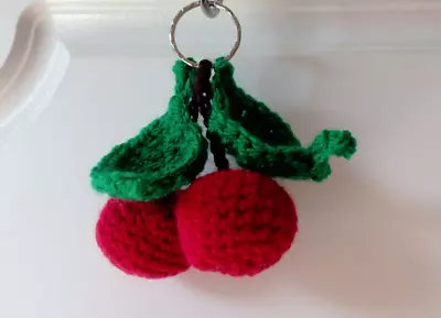 NEW Hand Crochet Red Cherries Cherry Women Ladies Handbag Purse Charm Accessory • £2.99