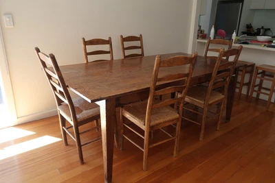 $350 • Buy Reproduction Farmhouse Dining Table French Oak And 6 Shaker Chairs 