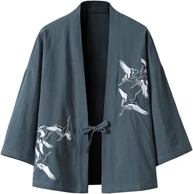 PRIJOUHE Men's Japanese Fashion Kimono Cardigan Plus Size Jacket Yukata Casual C • $65.23