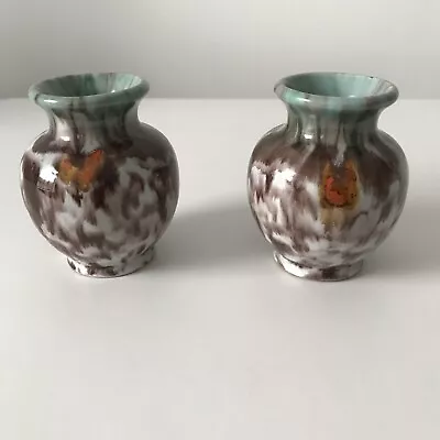 Pair Of Vintage German Drip Glaze Fat Lava Vases By Jasba Germany Model: 511/7 • £10.95